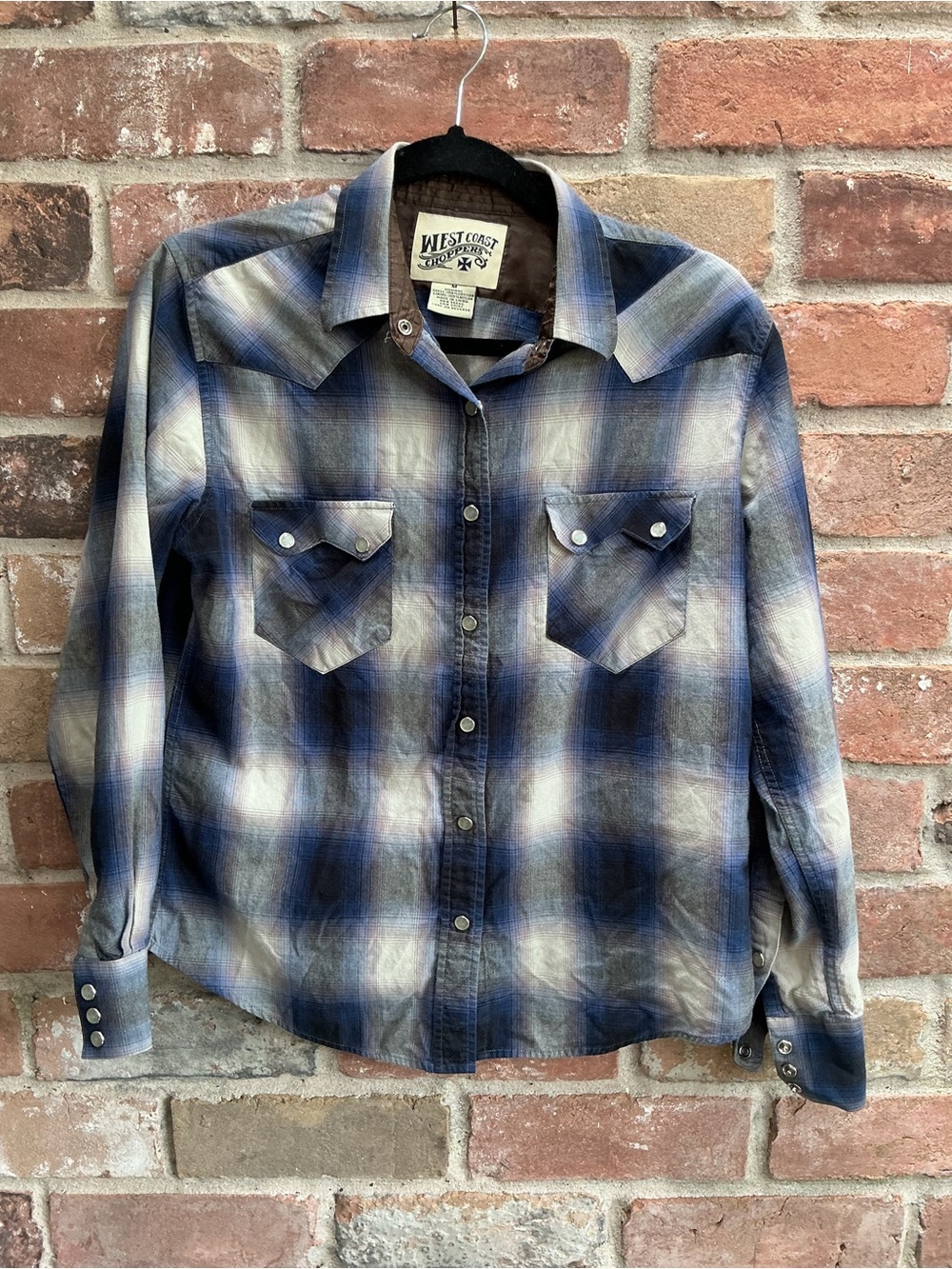 West Coast Vintage-Inspired Blue Plaid Button-Down Shirt medium